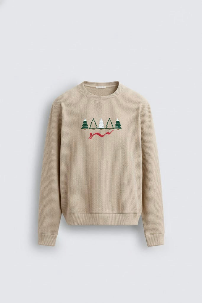 Light Brown Waffle Textured Sweatshirt – Tree Embroidery with “Sard” Urdu Text | 220 GSM Unisex