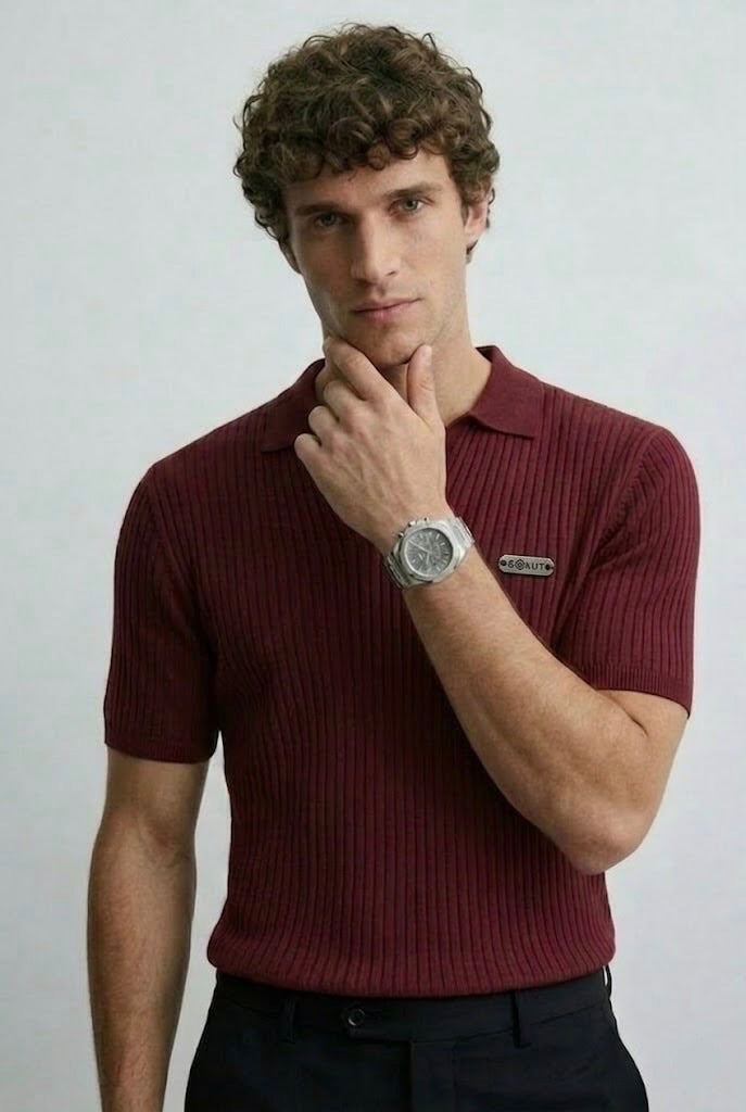 Drop Needle Maroon V-Neck Polo