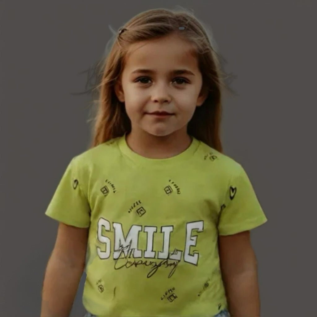 Lime Green Drop Shoulder Smile Everyday Tee for Girls