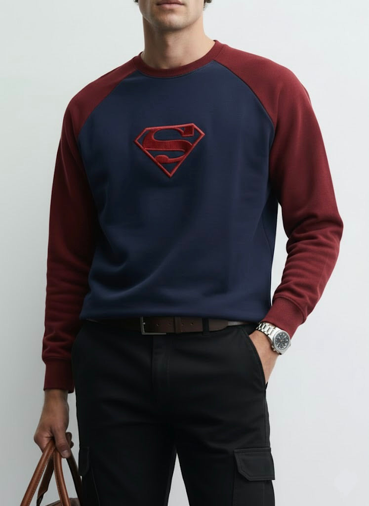 Ottoman Reglan Textured Sweatshirt – Super Man Embroidery | 250 GSM Unisex