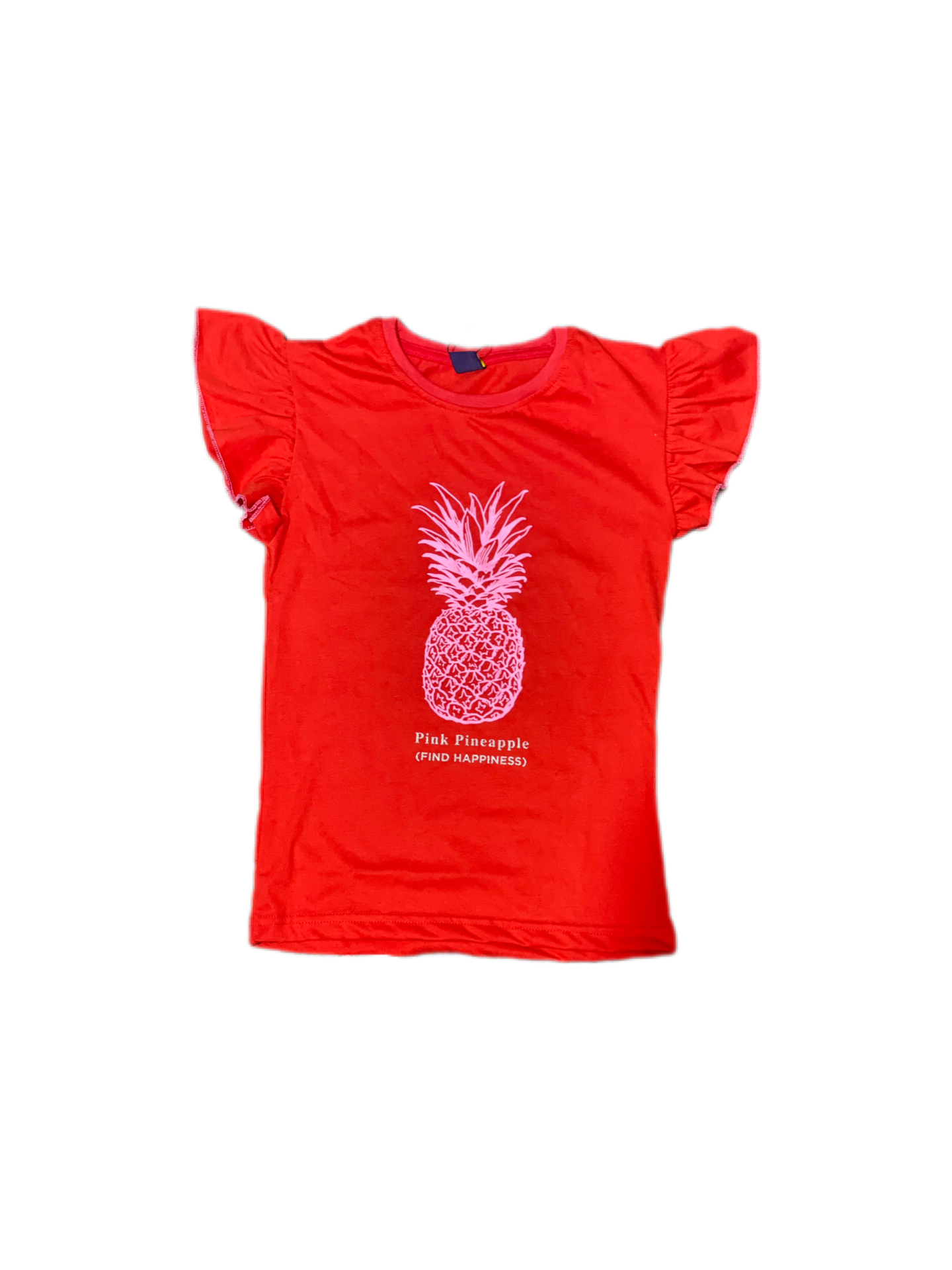 Pink Pineapple Ruffle Sleeve Girls' T-Shirt