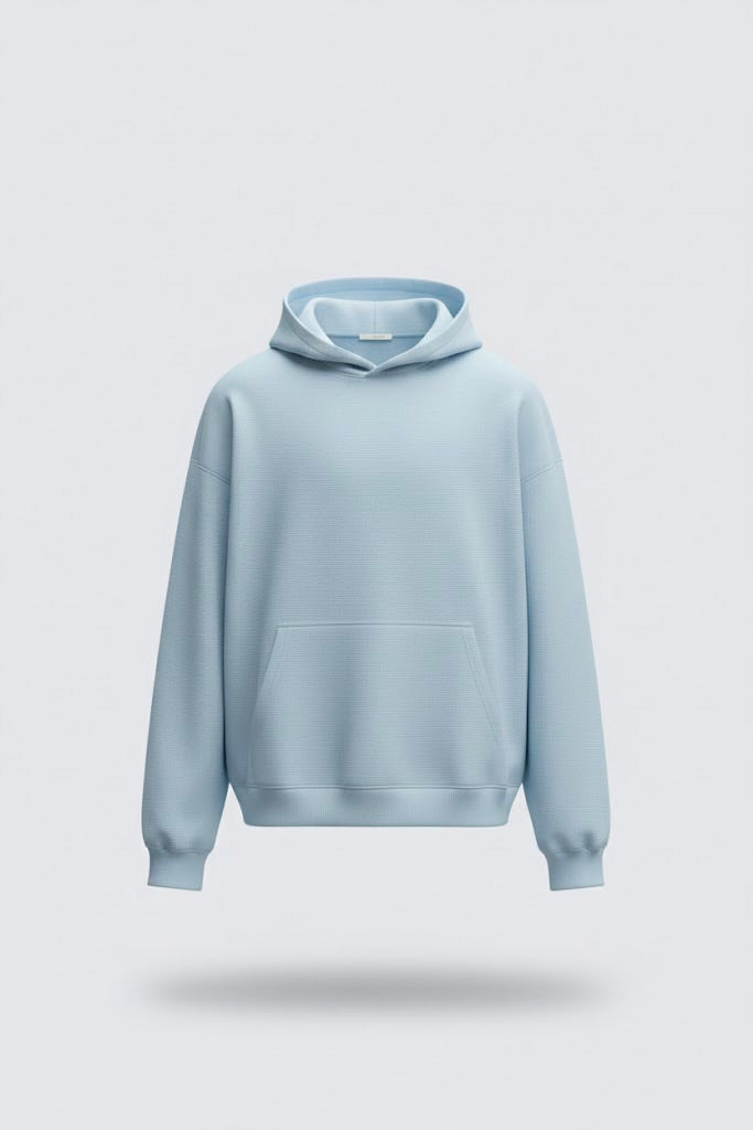 Blizzard Blue Oversized Hoodie – Unisex | 300 GSM | Embroidered Neck Yoke