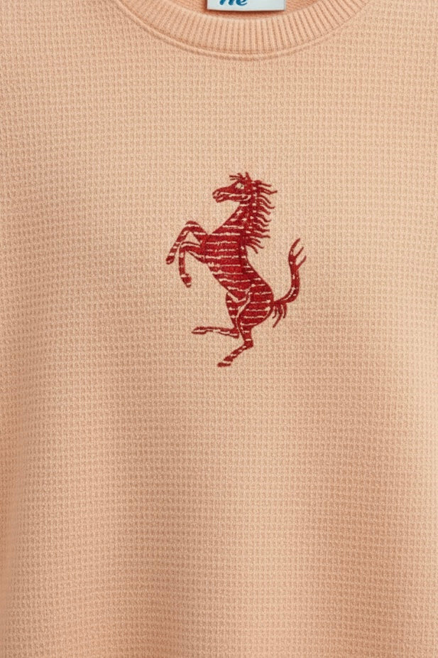 Peachy Pink Nun Tuck Fleece Sweatshirt – Premium Horse Embroidery | 280 GSM Unisex