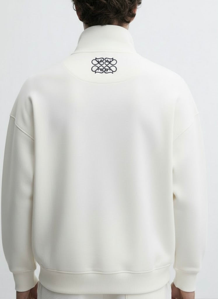 Off-White Fleece Co-Ord Set – Quarter Zip Embroidered (Unisex)