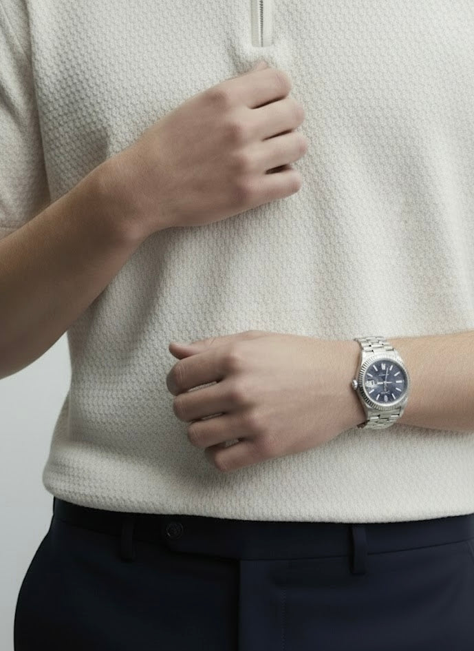 Popcorn Textured Light Beige Zipper Polo