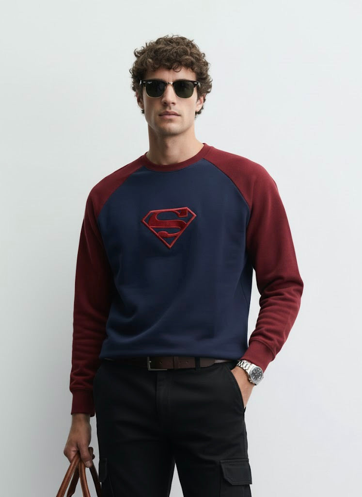 Ottoman Reglan Textured Sweatshirt – Super Man Embroidery | 250 GSM Unisex
