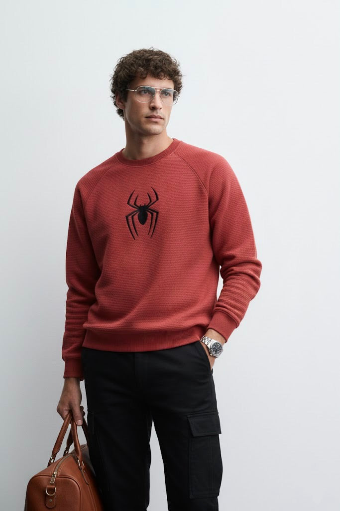 Ottoman Textured Sweatshirt – Spider Embroidery | 250 GSM Unisex