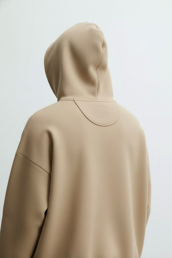 Sand Brown Oversized Hoodie – Unisex | 300 GSM | Embroidered Neck Yoke