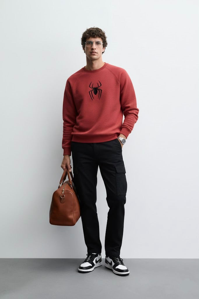 Ottoman Textured Sweatshirt – Spider Embroidery | 250 GSM Unisex