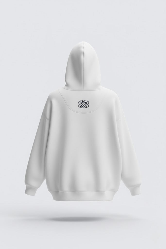 Super White Oversized Hoodie – Unisex | 300 GSM | Embroidered Neck Yoke