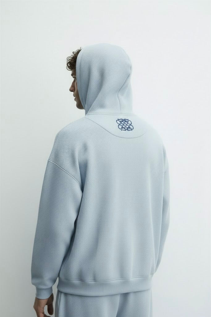 Blizzard Blue Oversized Hoodie – Unisex | 300 GSM | Embroidered Neck Yoke