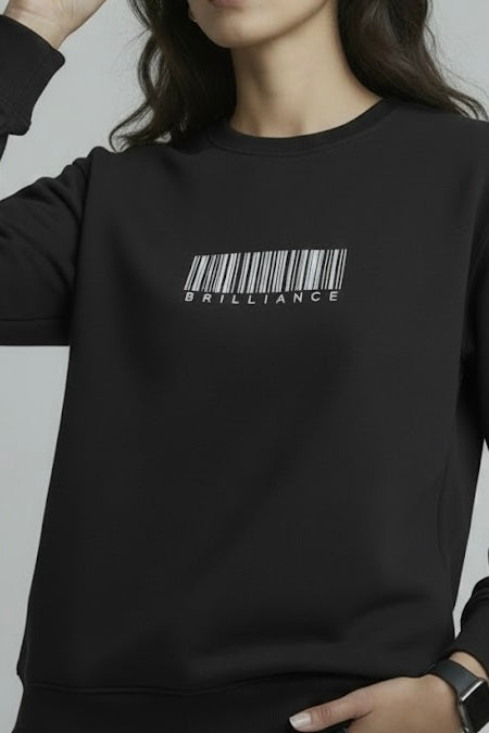 Black Waffle Textured Sweatshirt – Barcode Embroidery with “Brilliance” | 250 GSM Unisex