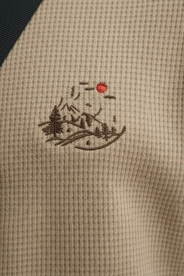 Light Brown Waffle Knit 220 GSM Sweatshirt – Evening Mountain Valley Embroidery | Unisex