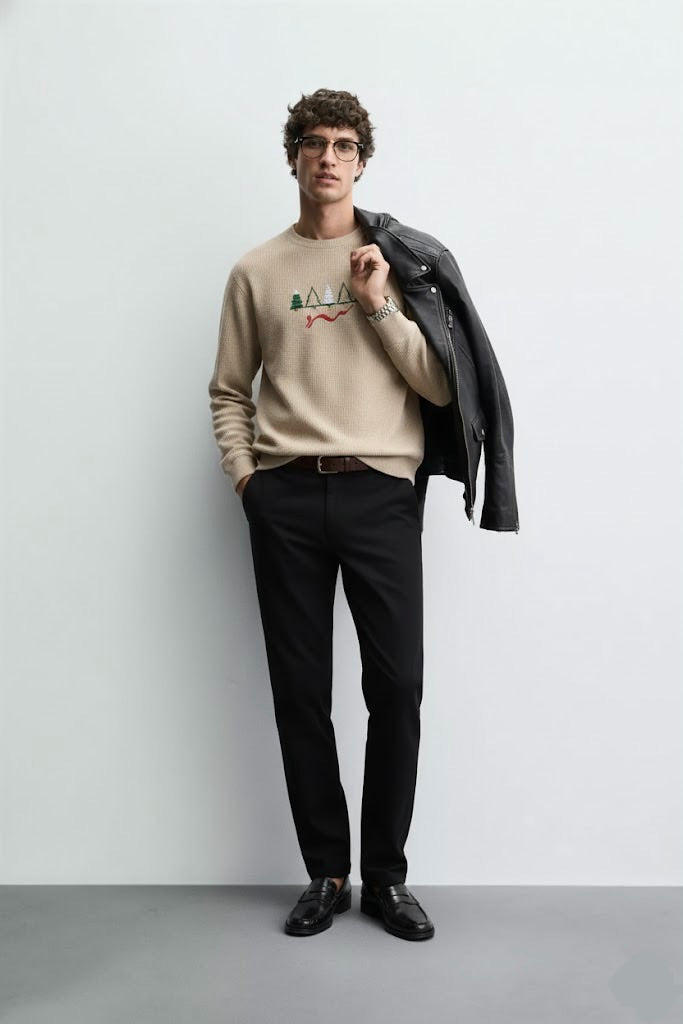 Light Brown Waffle Textured Sweatshirt – Tree Embroidery with “Sard” Urdu Text | 220 GSM Unisex