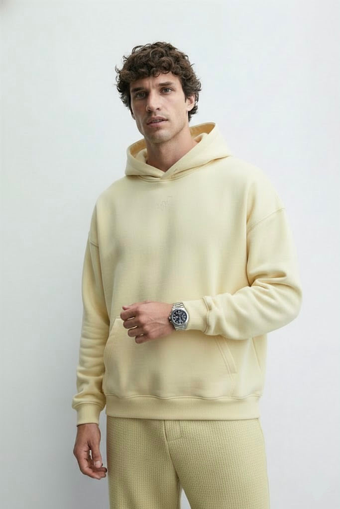 Canary Yellow Oversized Hoodie – Unisex | 300 GSM | Embroidered Neck Yoke