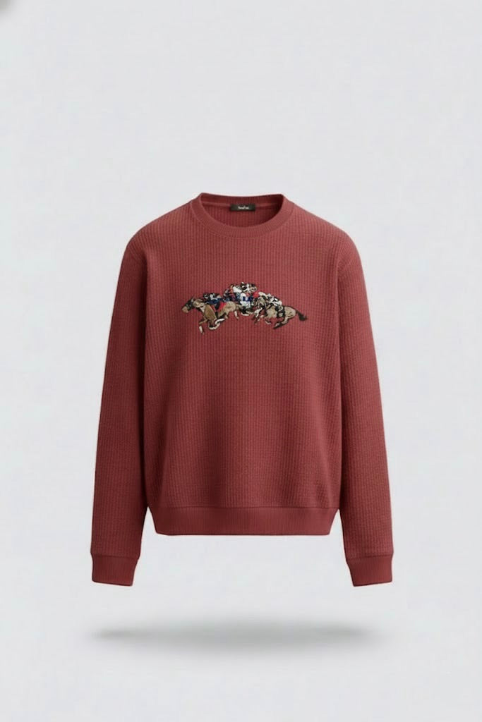 Maroon Ottoman Textured Sweatshirt – 3 Polo Horses Embroidery with “Brilliance” | 250 GSM Unisex