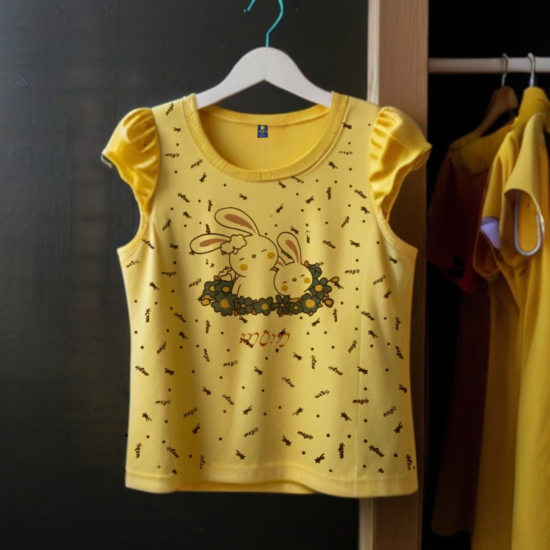 Yellow Cap Sleeves All Over Print Girl Tees