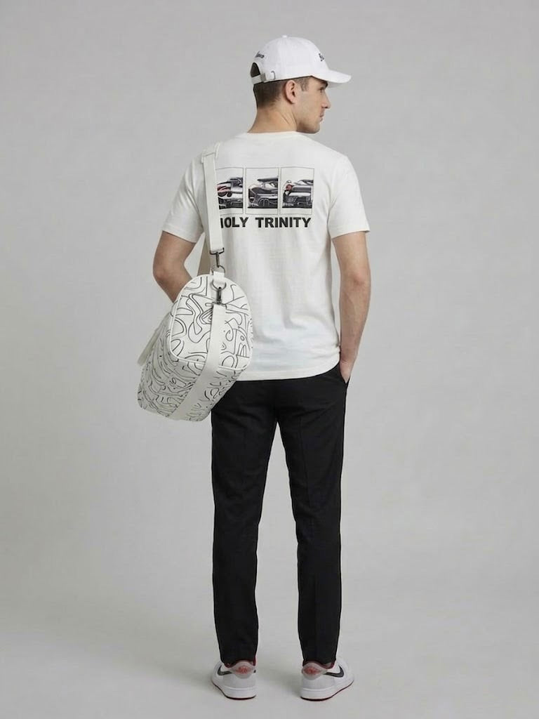 Regular Fit Off-White Tee – Holy Trinity Embroidery | Supercar Back Print