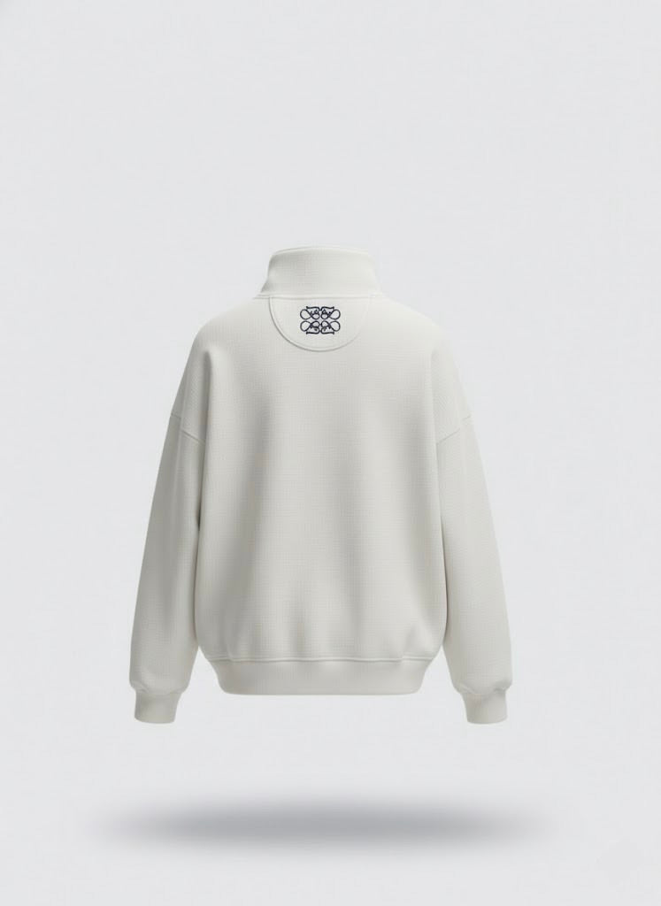 Off-White Fleece Co-Ord Set – Quarter Zip Embroidered (Unisex)