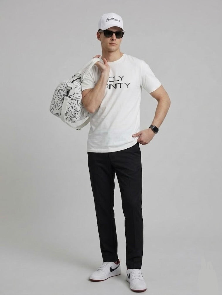 Regular Fit Off-White Tee – Holy Trinity Embroidery | Supercar Back Print