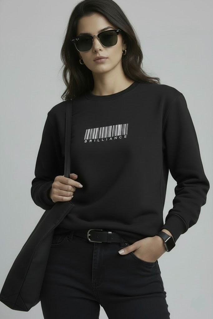 Black Waffle Textured Sweatshirt – Barcode Embroidery with “Brilliance” | 250 GSM Unisex