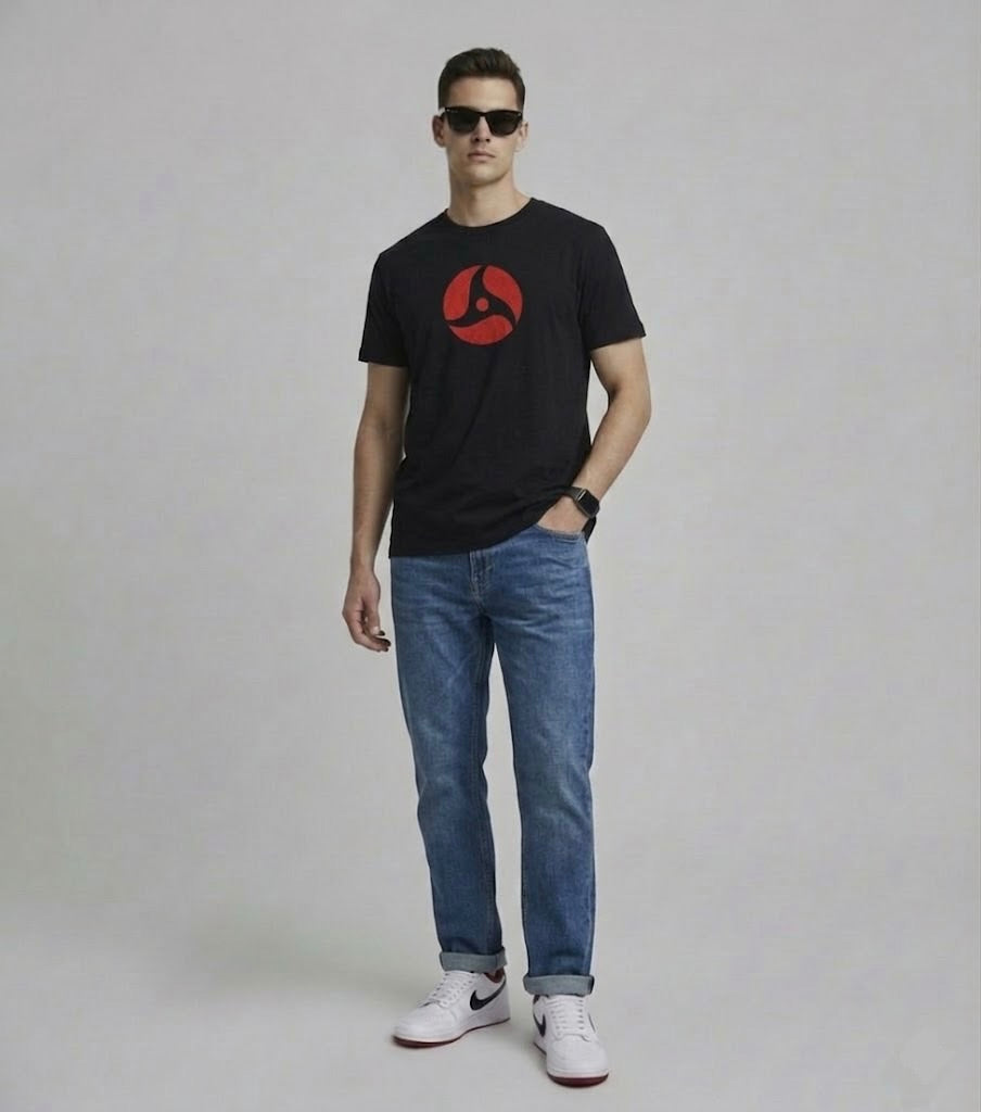 Black Itachi Embroidered T-Shirt | 100% Combed Cotton | 180 GSM Regular Fit