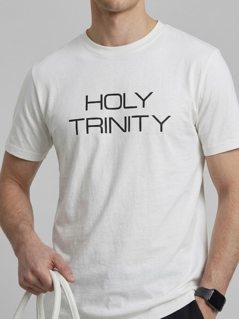Regular Fit Off-White Tee – Holy Trinity Embroidery | Supercar Back Print