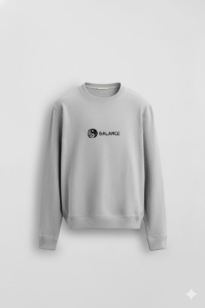 Light Grey “Balance” Yin Yang Embroidered Sweatshirt – 50/50 Nun Tuck Fleece, 280 GSM