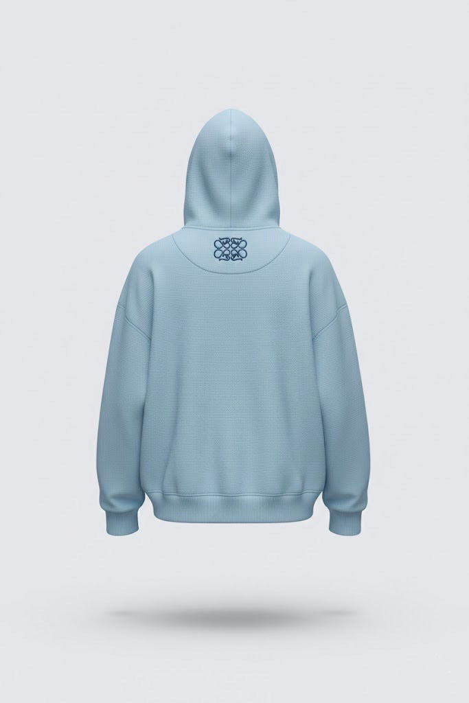 Blizzard Blue Oversized Hoodie – Unisex | 300 GSM | Embroidered Neck Yoke