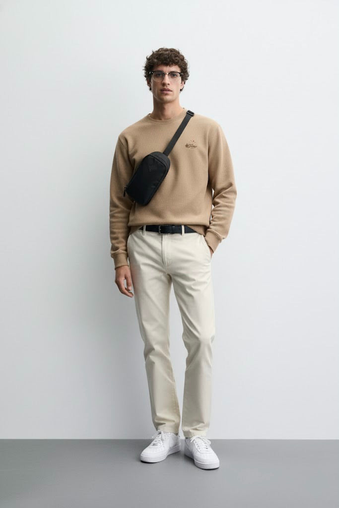 Light Brown Waffle Knit 220 GSM Sweatshirt – Evening Mountain Valley Embroidery | Unisex