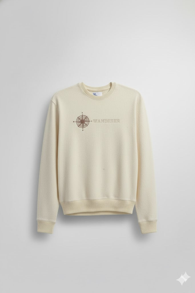 Beige “Wanderer” Embroidered Sweatshirt – 280 GSM Nun Tuck Fleece