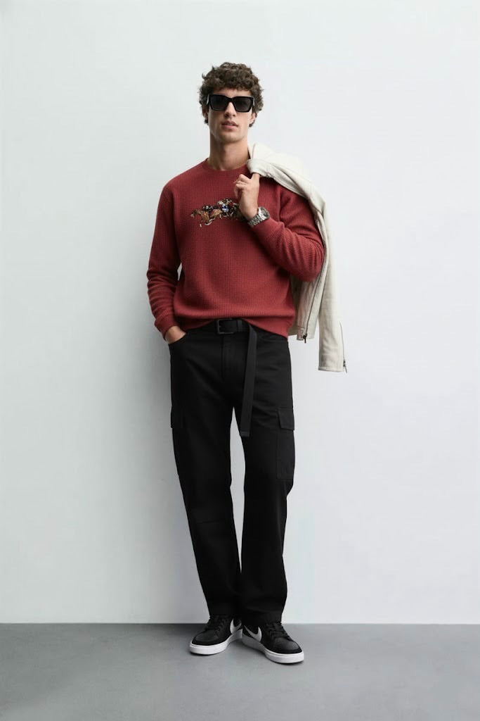 Maroon Ottoman Textured Sweatshirt – 3 Polo Horses Embroidery with “Brilliance” | 250 GSM Unisex