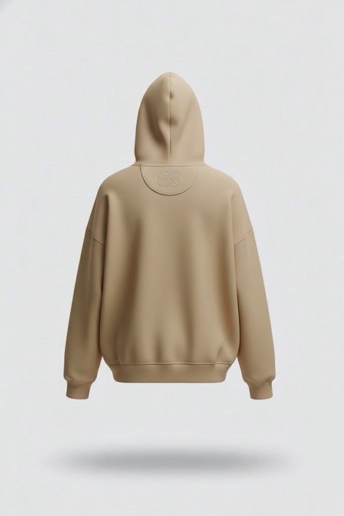 Sand Brown Oversized Hoodie – Unisex | 300 GSM | Embroidered Neck Yoke