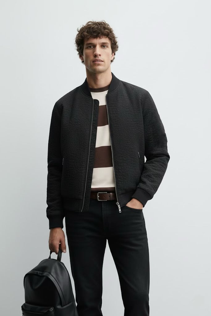 Textured Black Jacquard Jacket