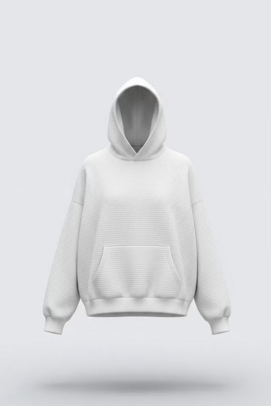 Super White Oversized Hoodie – Unisex | 300 GSM | Embroidered Neck Yoke
