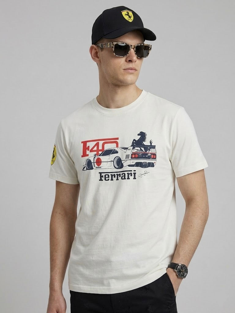 Ferrari Embroidered T-Shirt | 100% Combed Cotton | 180 GSM Regular Fit