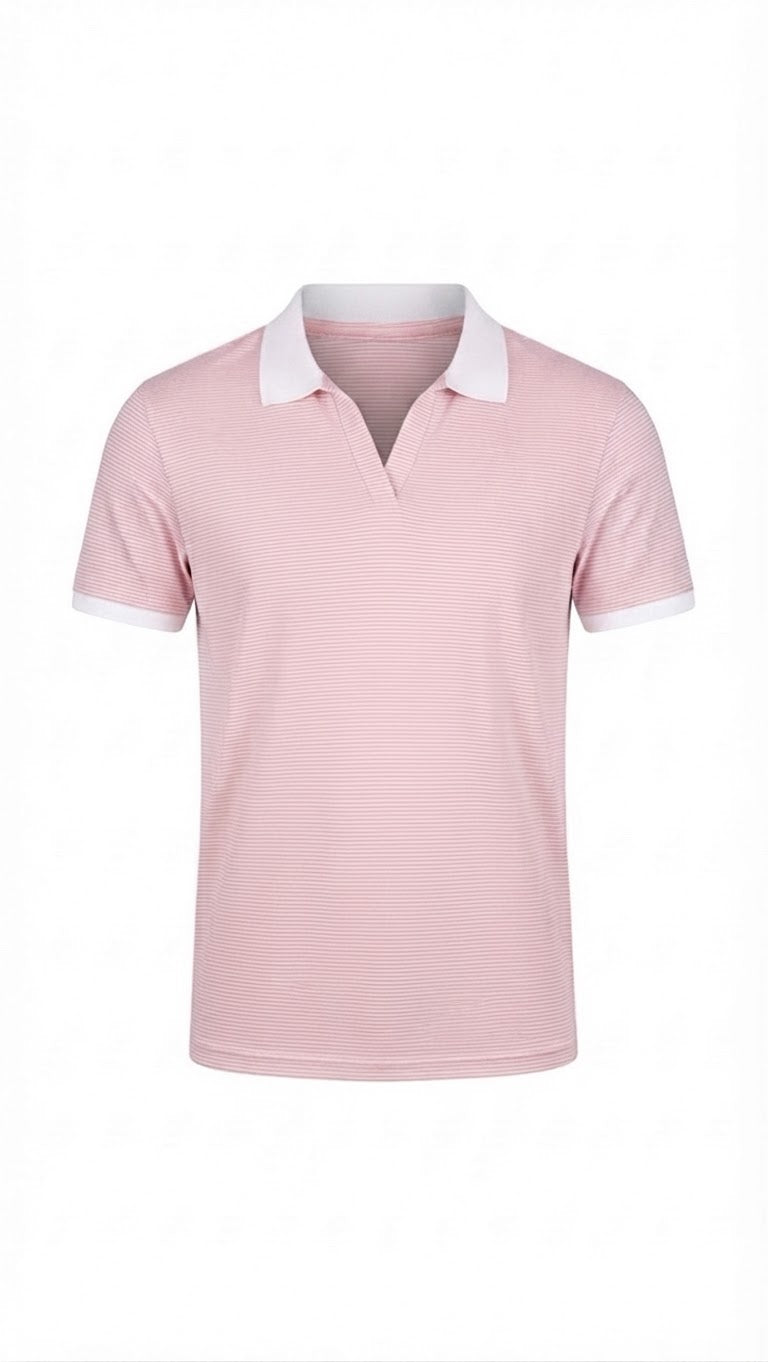 Pink Striped Johnny Collar Polo
