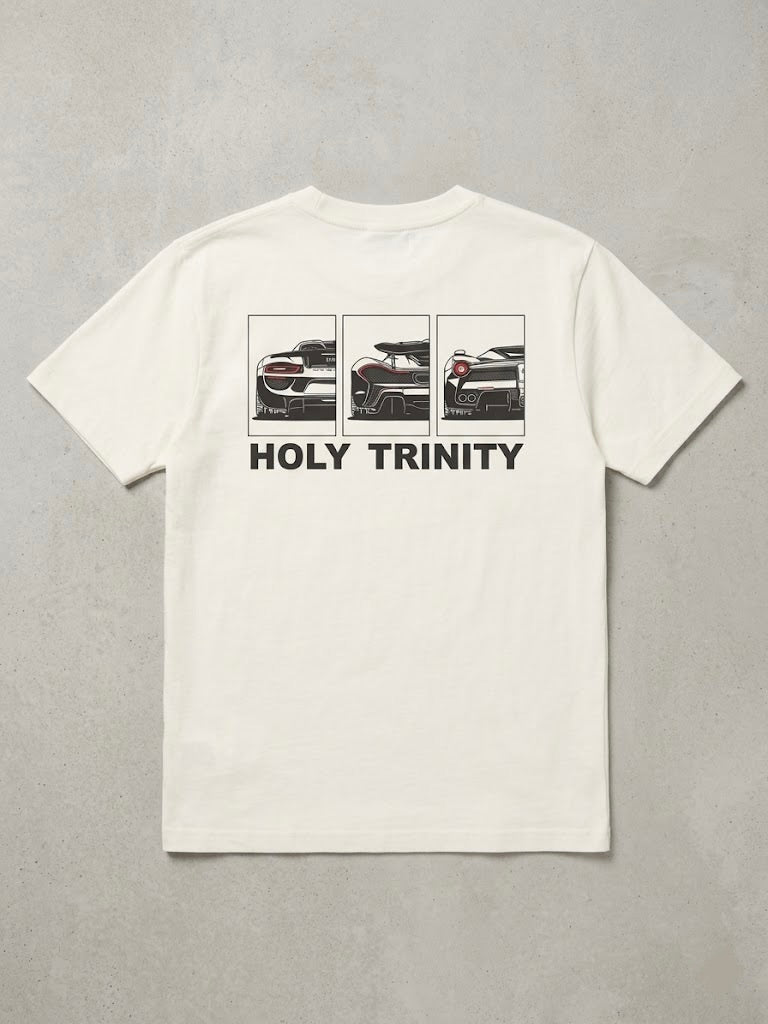 Regular Fit Off-White Tee – Holy Trinity Embroidery | Supercar Back Print