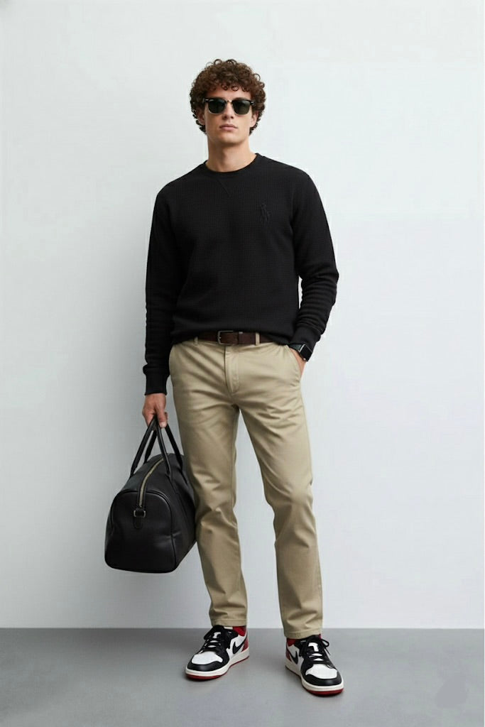 Navy Blue Ottoman Textured Sweatshirt – Wolf Embroidery | 250 GSM Premium Ottoman | ALPHA Edition (Unisex)