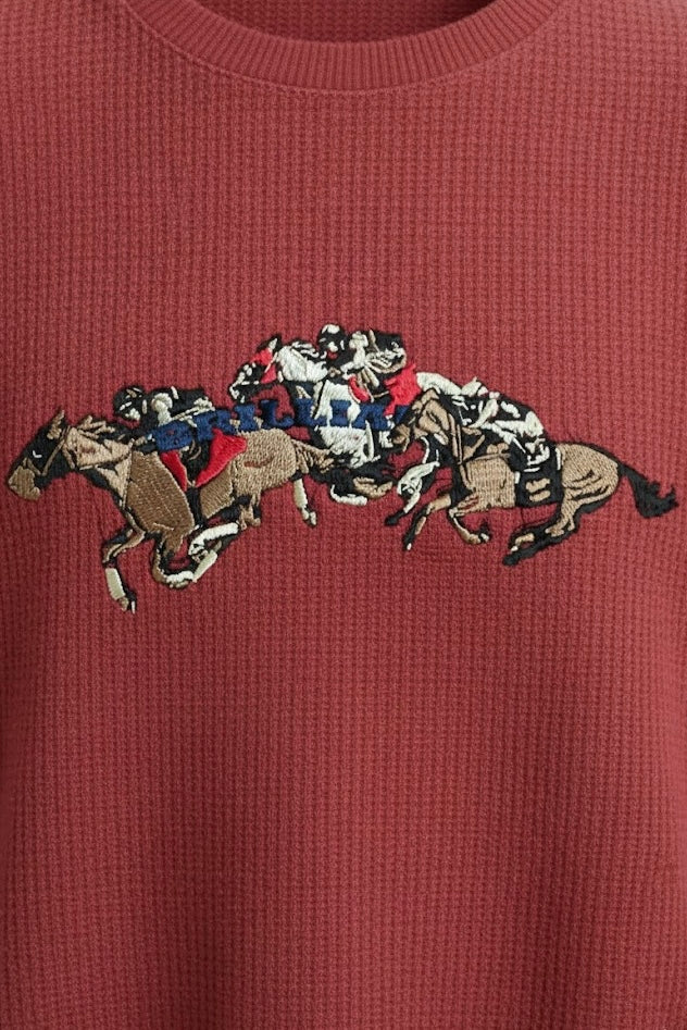 Maroon Ottoman Textured Sweatshirt – 3 Polo Horses Embroidery with “Brilliance” | 250 GSM Unisex