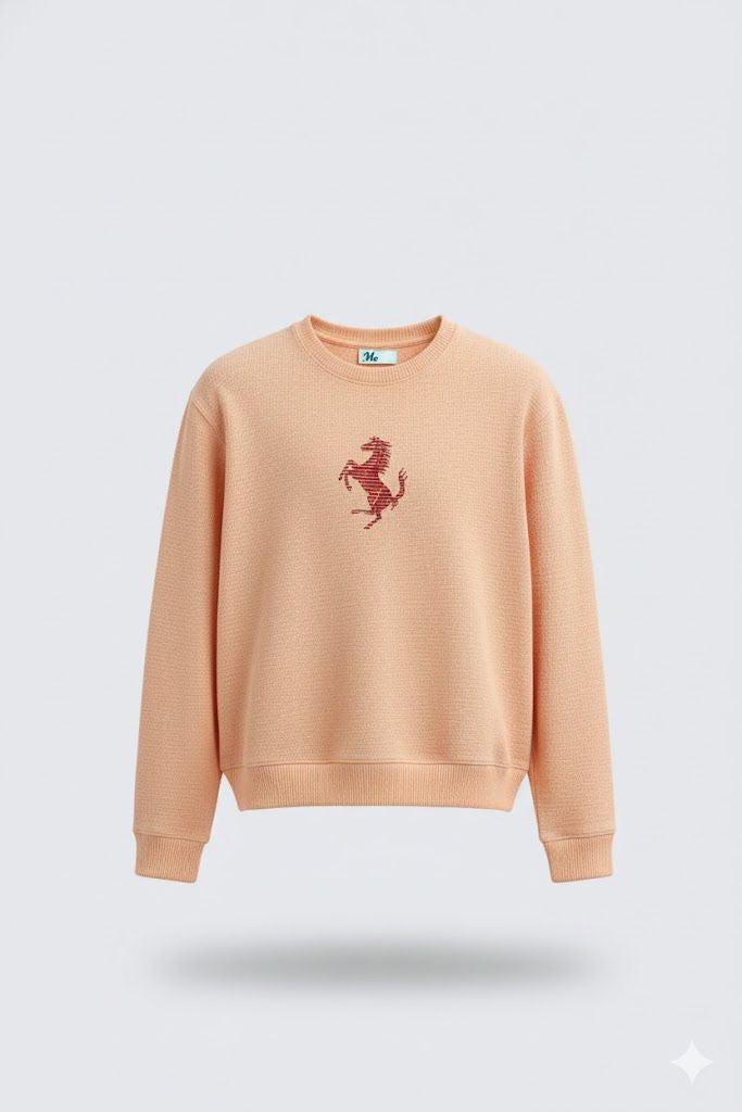 Peachy Pink Nun Tuck Fleece Sweatshirt – Premium Horse Embroidery | 280 GSM Unisex