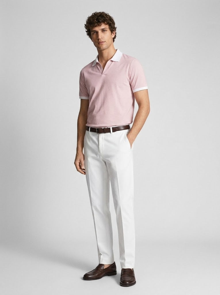Pink Striped Johnny Collar Polo