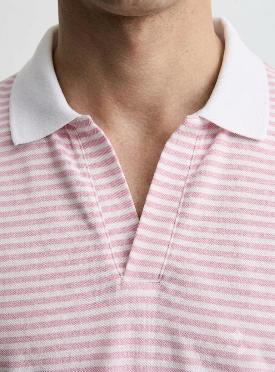 Pink Striped Johnny Collar Polo
