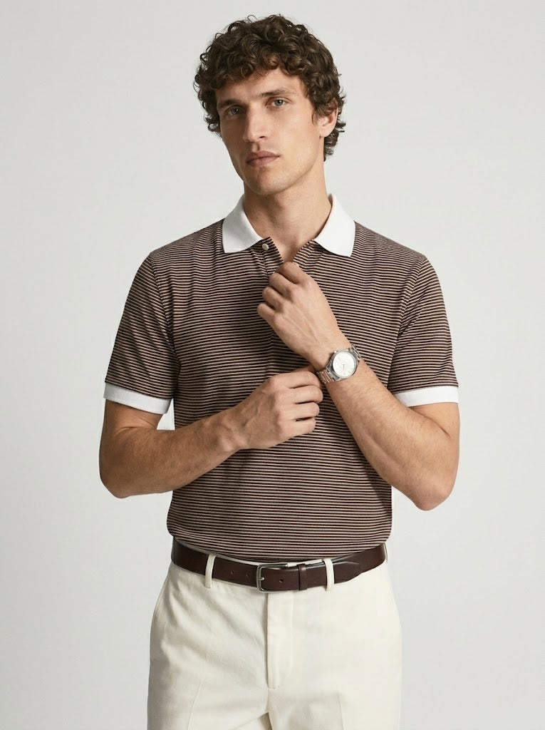 Brown Striped Classic Polo