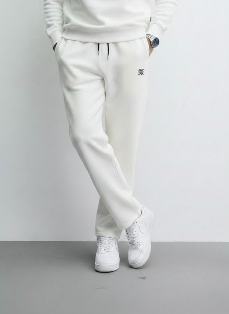 Off-White Fleece Co-Ord Set – Quarter Zip Embroidered (Unisex)