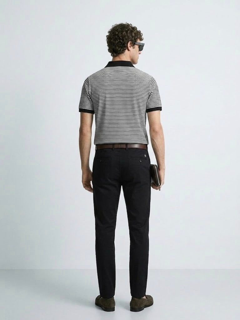 Black Striped Johnny Collar Polo