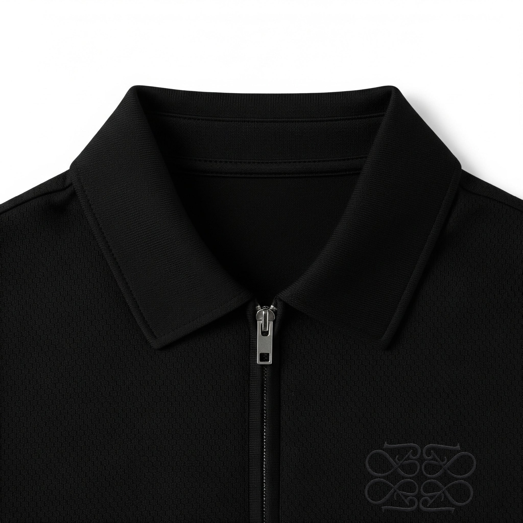 Popcorn Textured Black Zipper Polo
