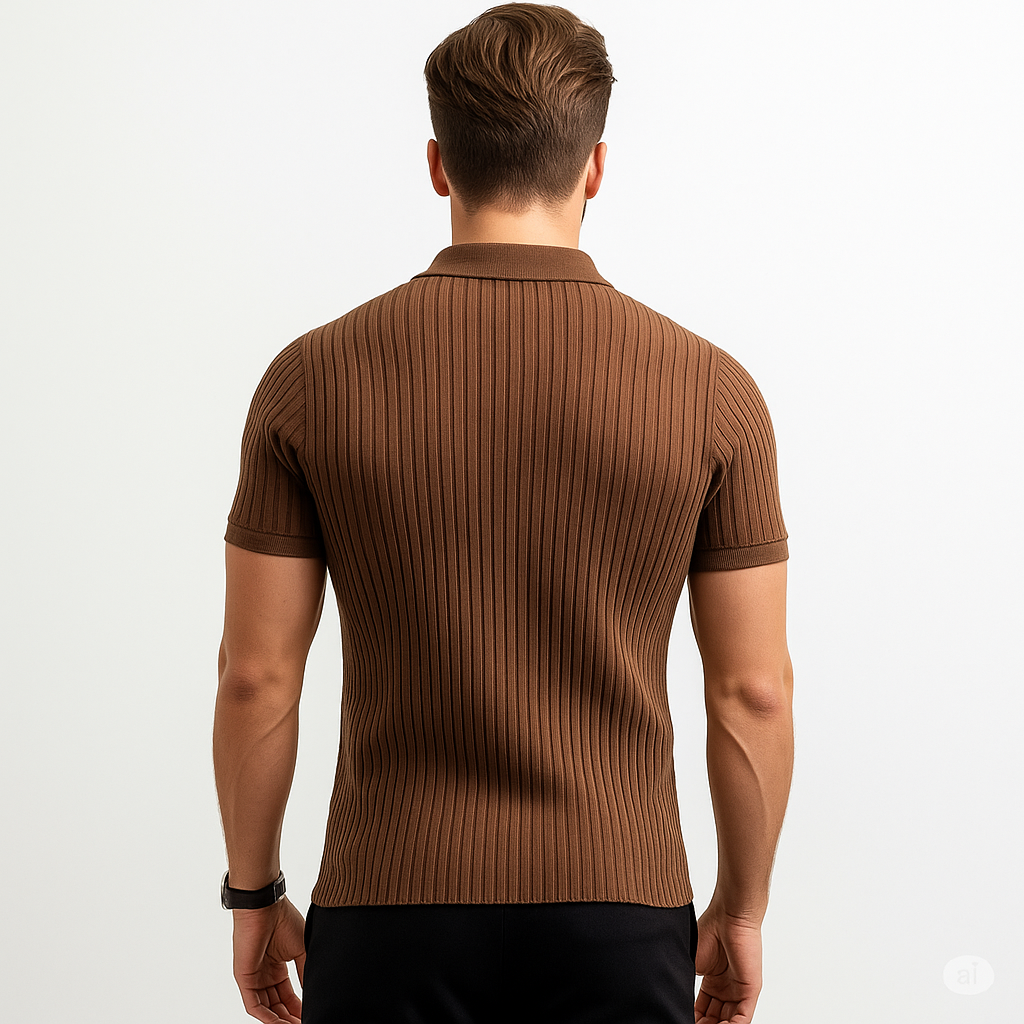 Mocha Mousse Johny Collar Polo  Drop Needle Texture | Soft Stretch Cotton