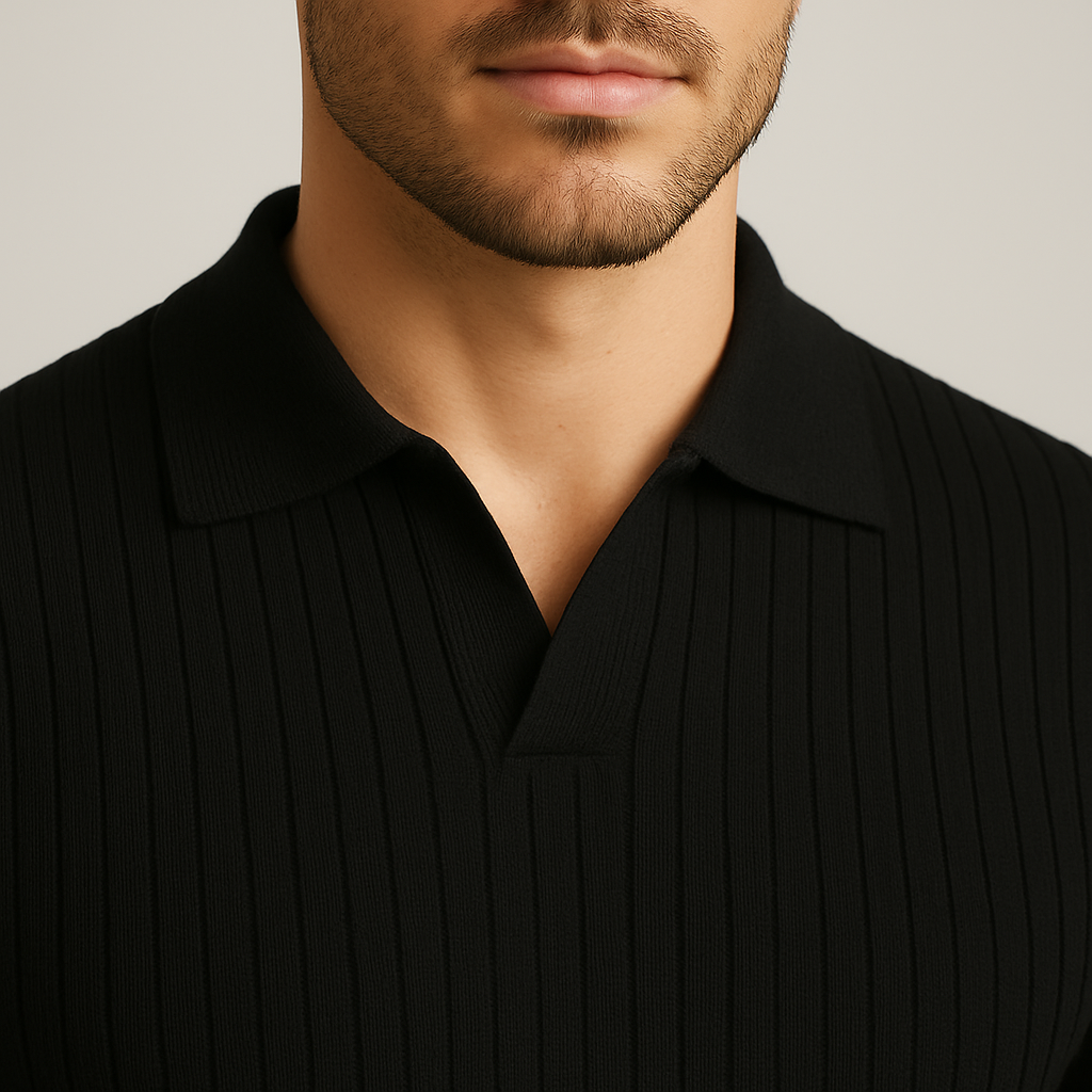 Black Johny Collar Drop Needle Polo Men's