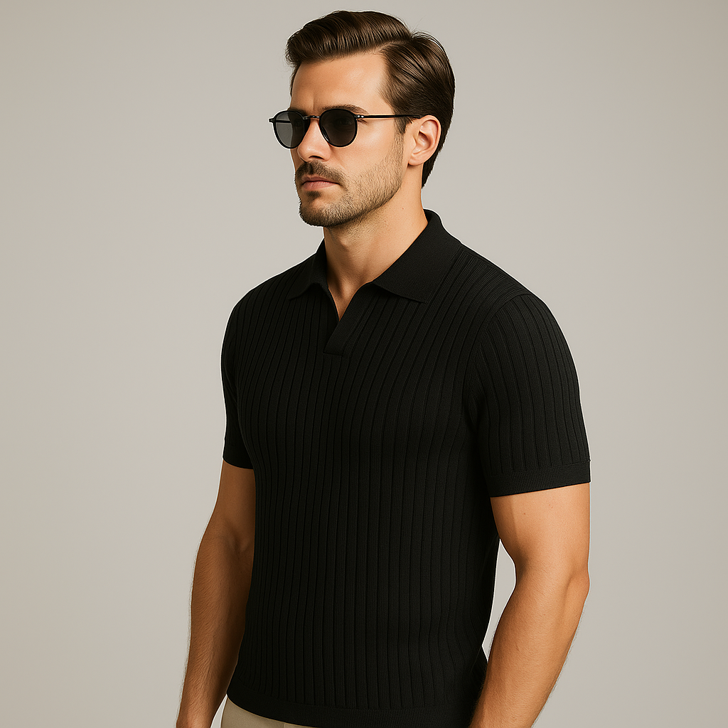 Black Johny Collar Drop Needle Polo Men's